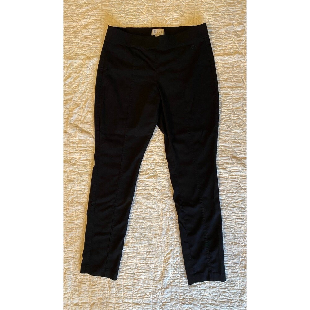Elle Black Womans  Pants Size 12 Elastic Waist Stretch Cropped Slacks